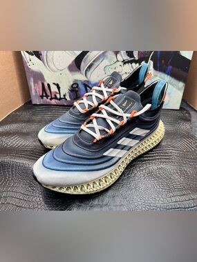 adidas Navy to Light Blue Gradient 4D Sneakers with Orange Lace Accents